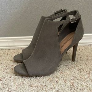 Christian Siriano Suede Peep Toe Booties